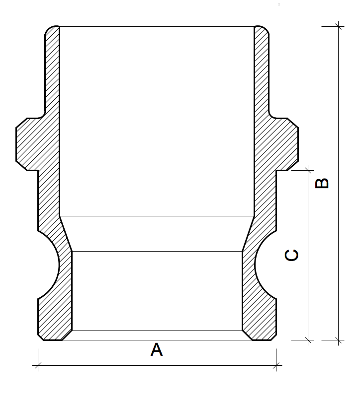 Um desenho em preto e branco de um flange com medidas em um fundo branco.