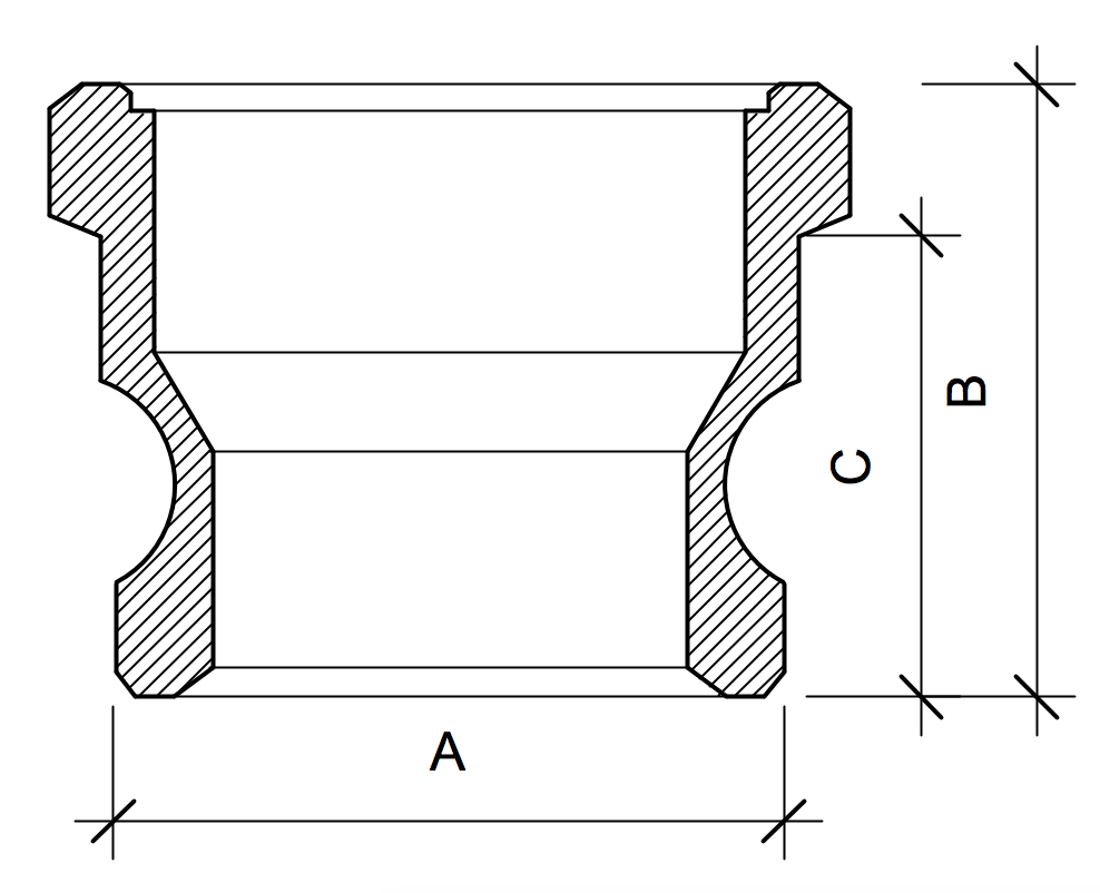 Um desenho em preto e branco de um flange com medidas em um fundo branco.