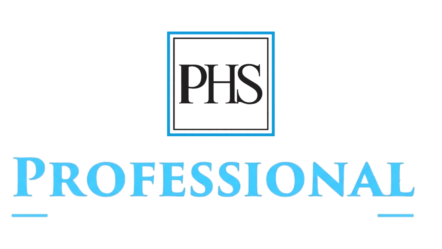 Logo for Professional Healthcare Staffing with a white PHS icon and text on a black background framed by blue borders.