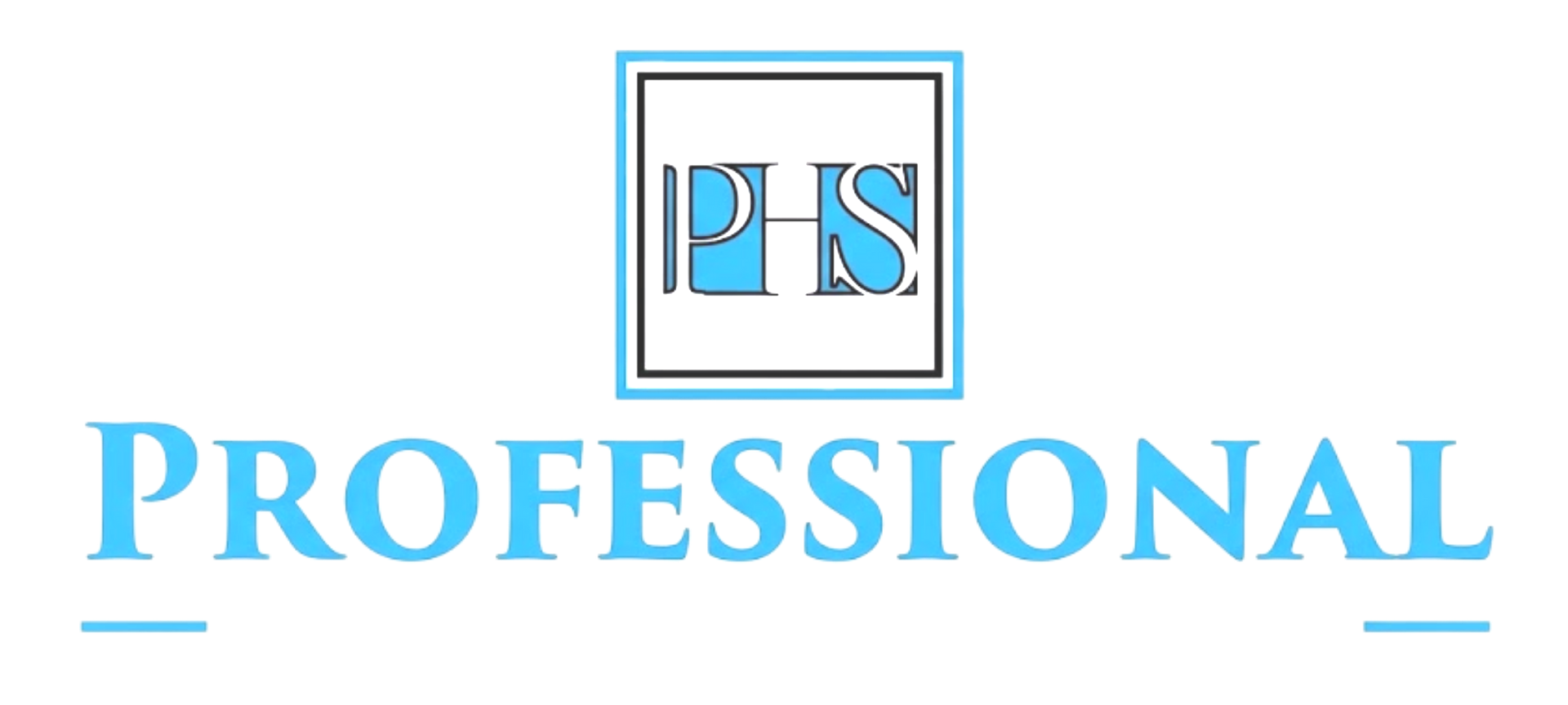 Logo for Professional Healthcare Staffing with a white PHS icon and text on a black background framed by blue borders.