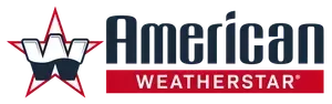 Logo of American Weatherstar: dark blue text with a red banner, a star graphic with a 
