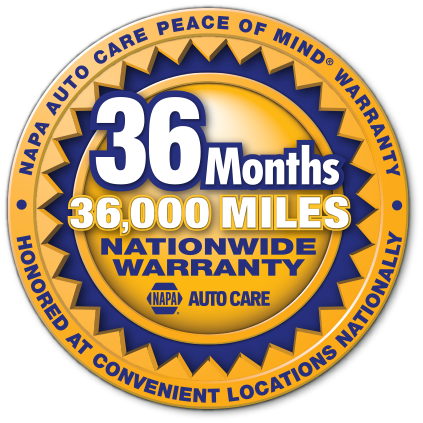 NAPA 36 months / 36000 mile Nationwide warranty