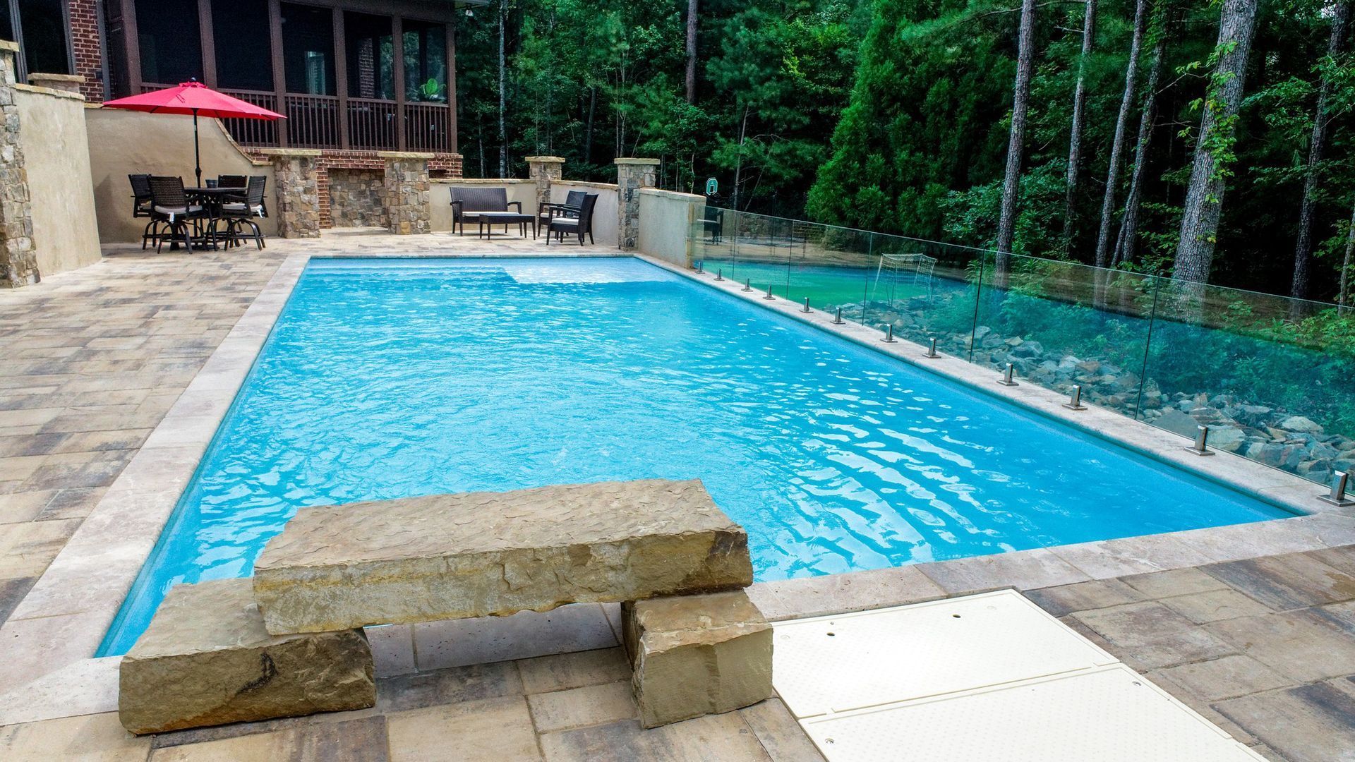 Fresh pool liner installation in residential pool