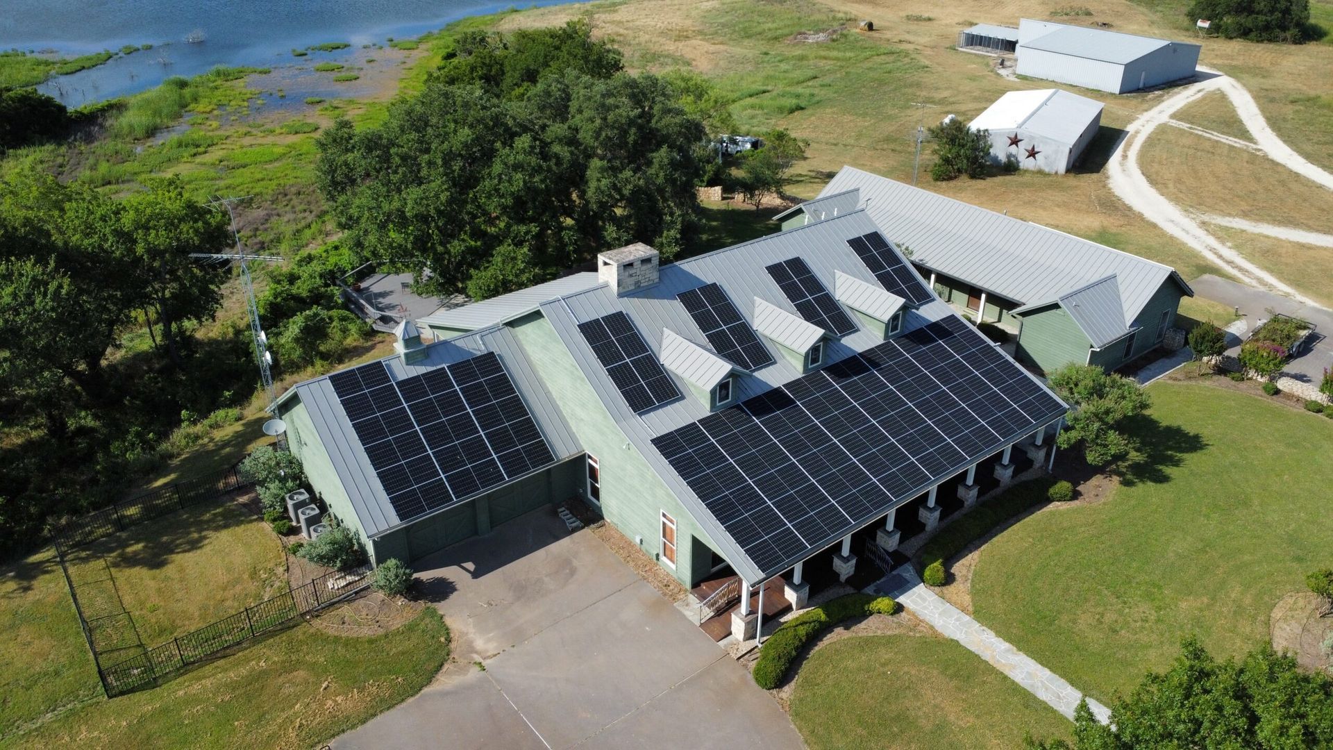 House with lots of solar panels in roof
