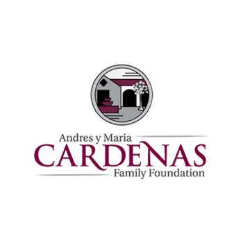 Logo for Andres y Maria Cardenas Family Foundation, featuring a circular image of a building in a purple-grey tone.