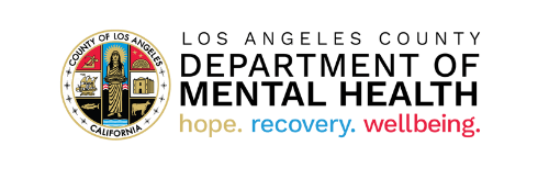 Logo of Los Angeles County Department of Mental Health with a seal and tagline: hope, recovery, wellbeing.