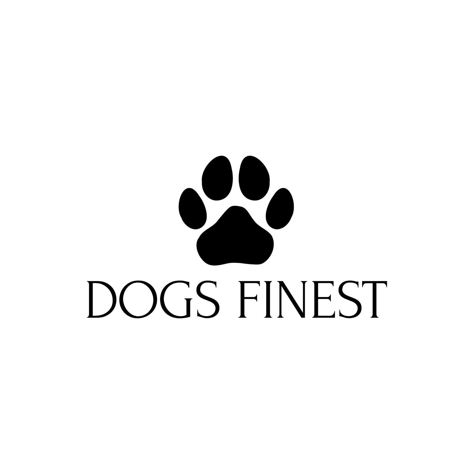 Ein schwarz-weißes Logo für Hunde vom Feinsten mit Pfotenabdruck.