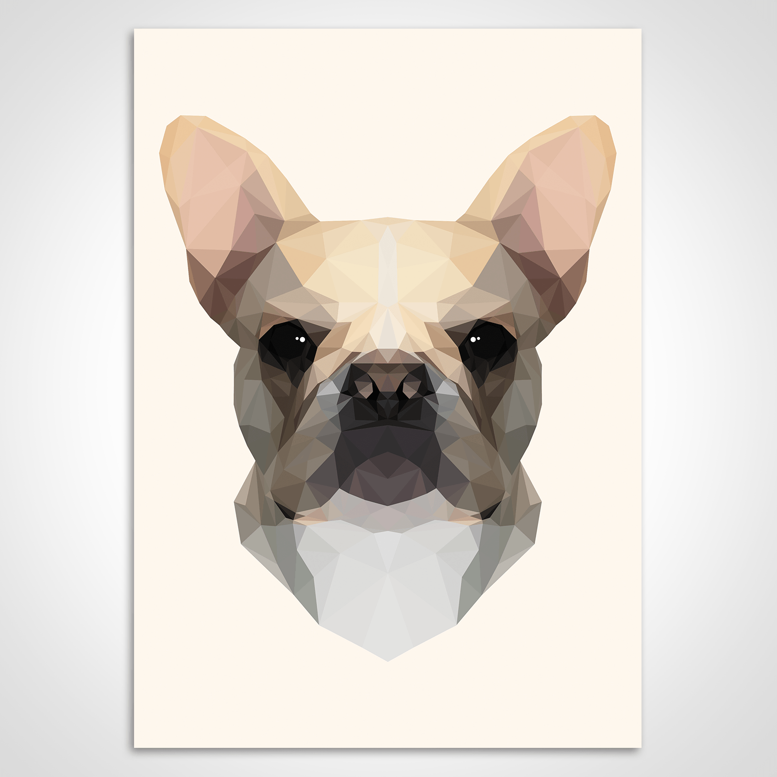 Eine geometrische Zeichnung einer französischen Bulldogge auf weißem Hintergrund