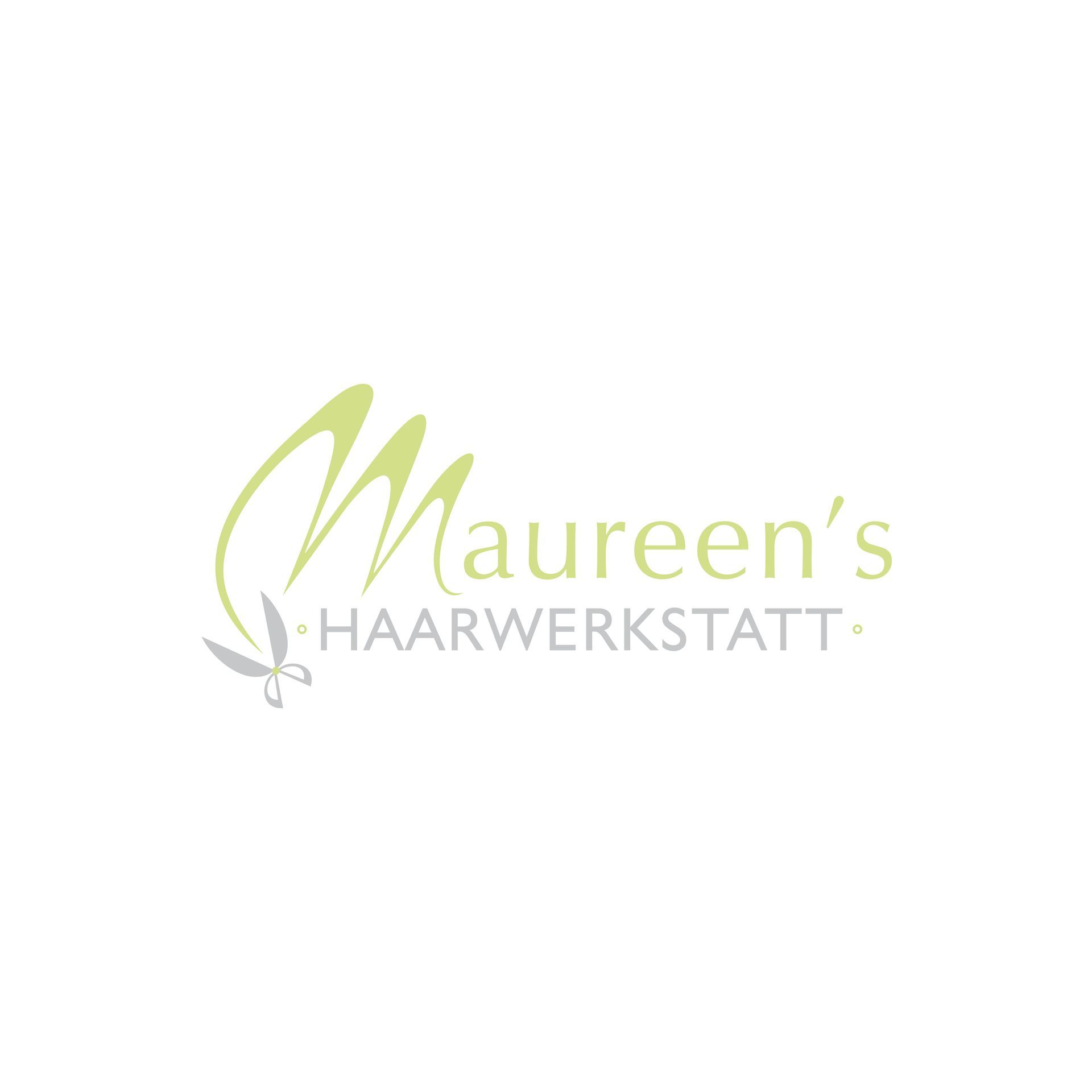 Ein Logo für einen Friseursalon namens Maureen's Haarwerkstatt