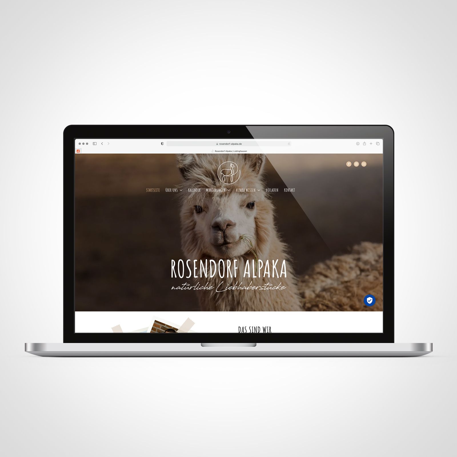 Ein Laptop mit einem Bild eines Alpakas auf dem Bildschirm.