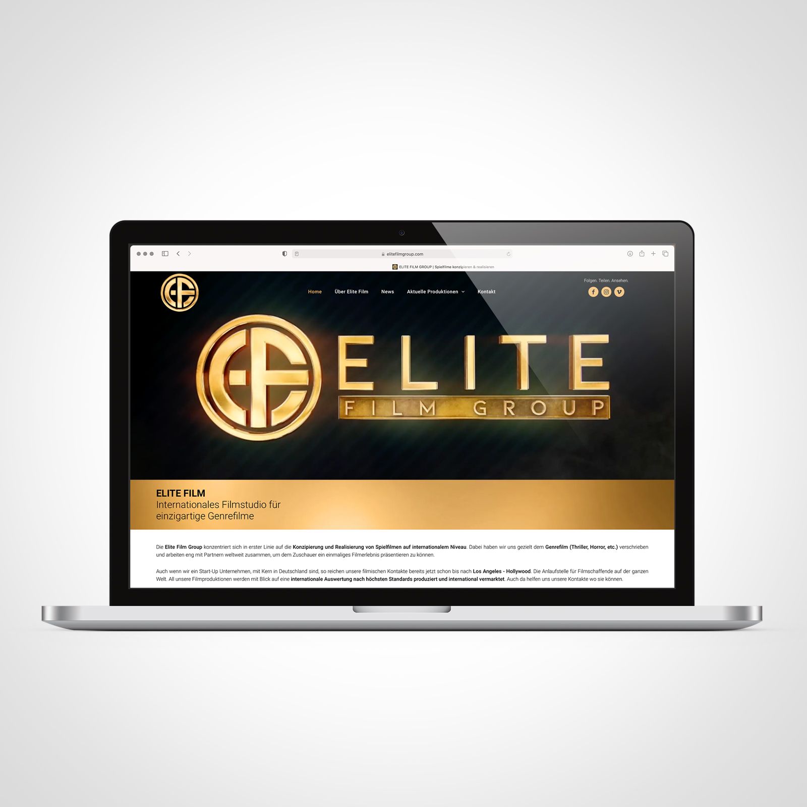 Auf einem Laptop ist eine Seite mit der Aufschrift „Elite“ geöffnet.