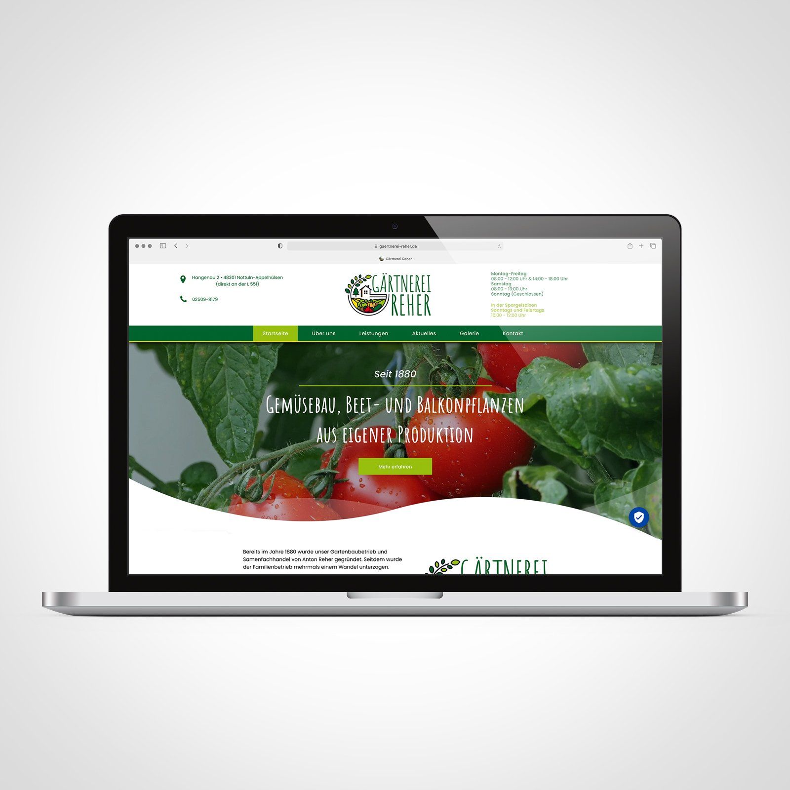 Auf einem Laptop ist eine Website mit Tomaten und Salat geöffnet