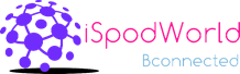 Ein lila und rosa Logo für iPodworld bconnected