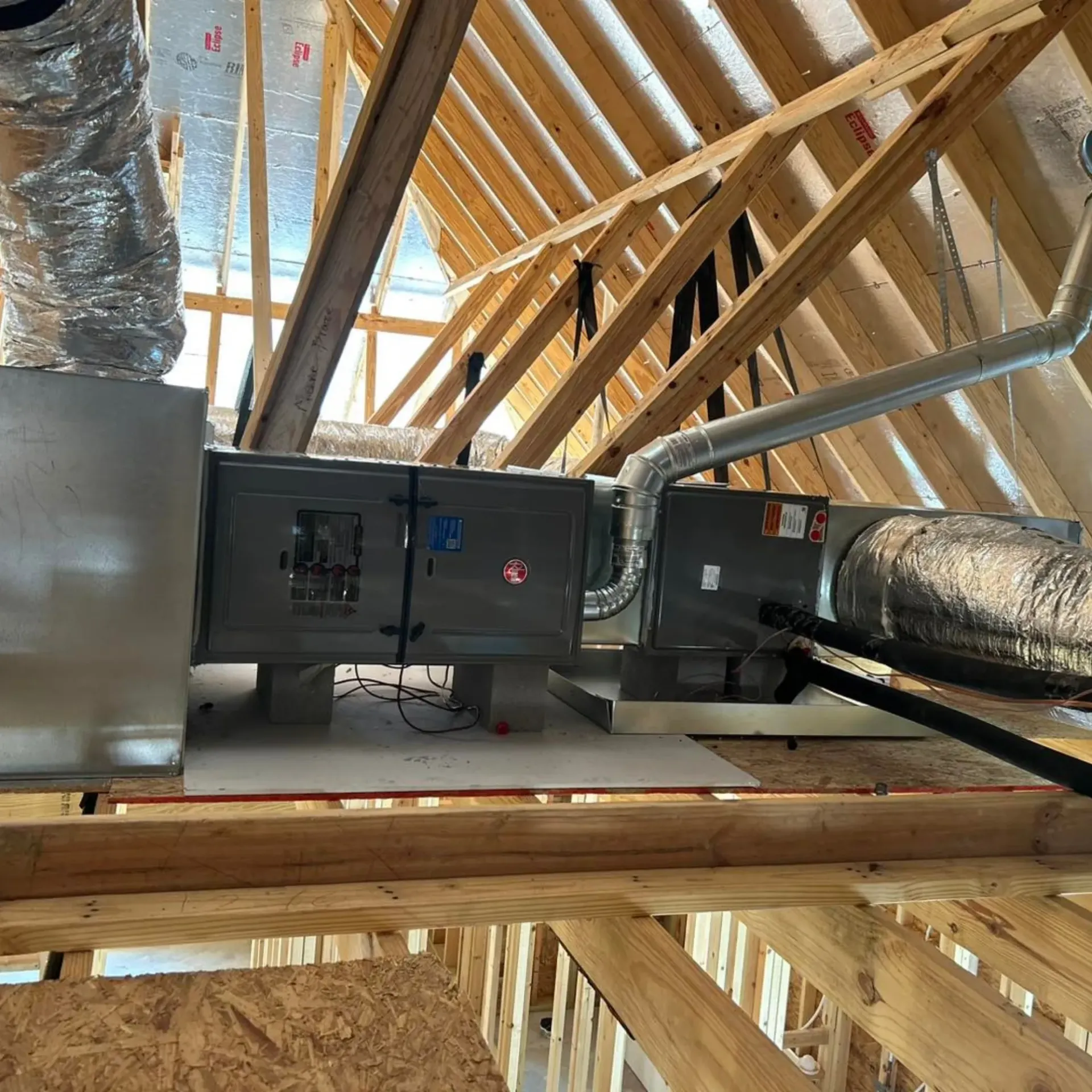 Flawless Heating and Air LLC - A picture of an air conditioner in a house under construction.