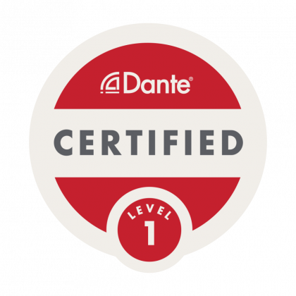 A dante certified level 1 sticker on a white background