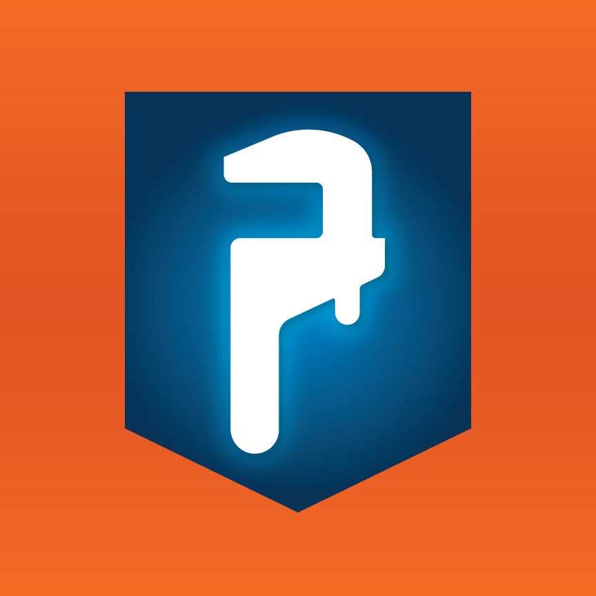 White wrench icon within a blue shield against an orange background.