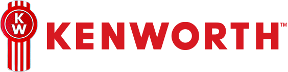 Logo Kenworth rouge : l'emblème et le texte « KENWORTH » en gras, en police rouge sur fond blanc.