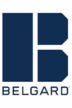 A blue and white logo for a company called belgard.