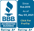 The bbb logo has been accredited since february 2015 as of may 03 , 2021.