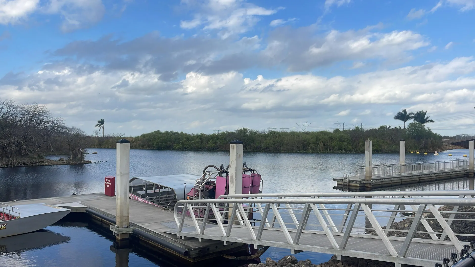 Boarding area for Everglades airboat tour from Miami with dock and ramp access