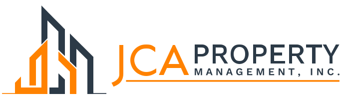 The logo for jca property management inc. is orange and black.