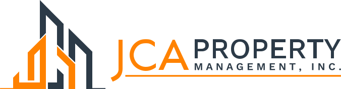 The logo for jca property management inc. is orange and black.