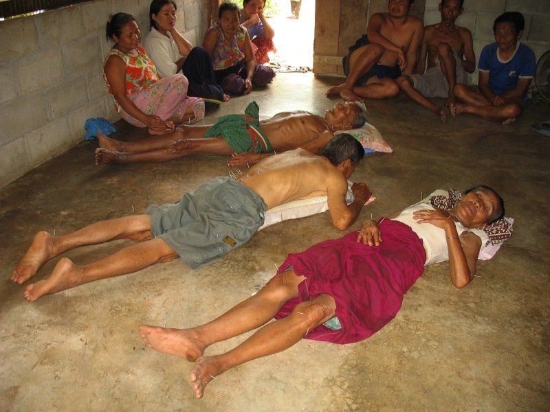 A group of people are laying on the floor with their legs crossed
