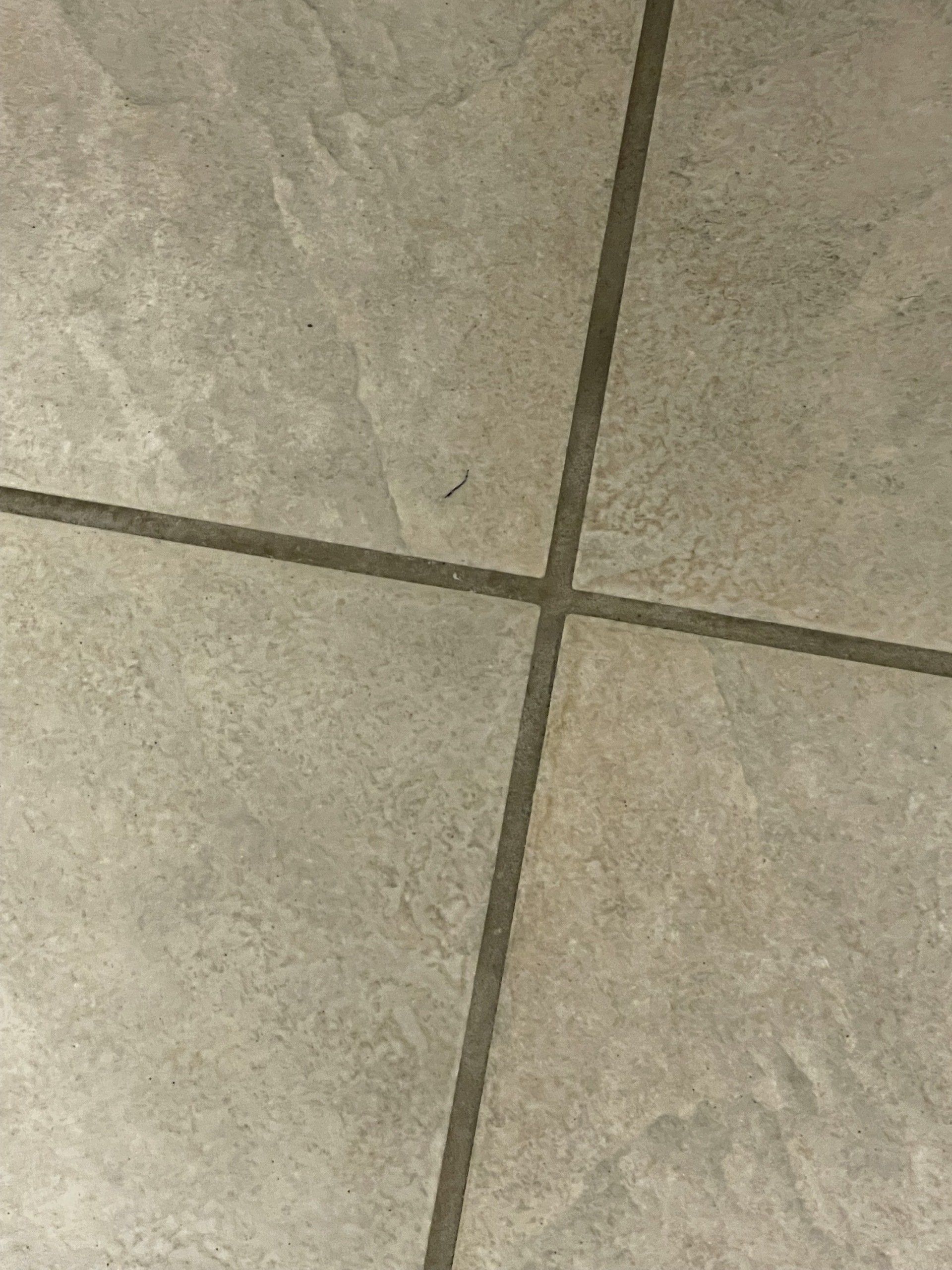 A close up of a tiled floor with a diagonal line between the tiles.