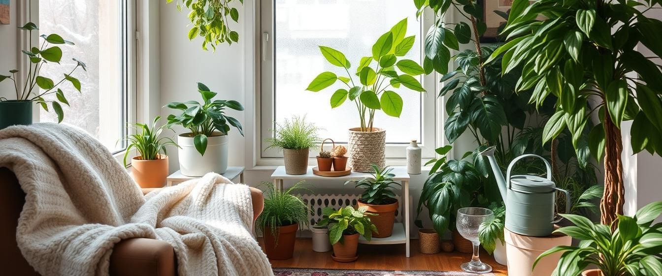 houseplants cosy room watering can