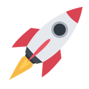 A rocket is flying through the air on a white background.
