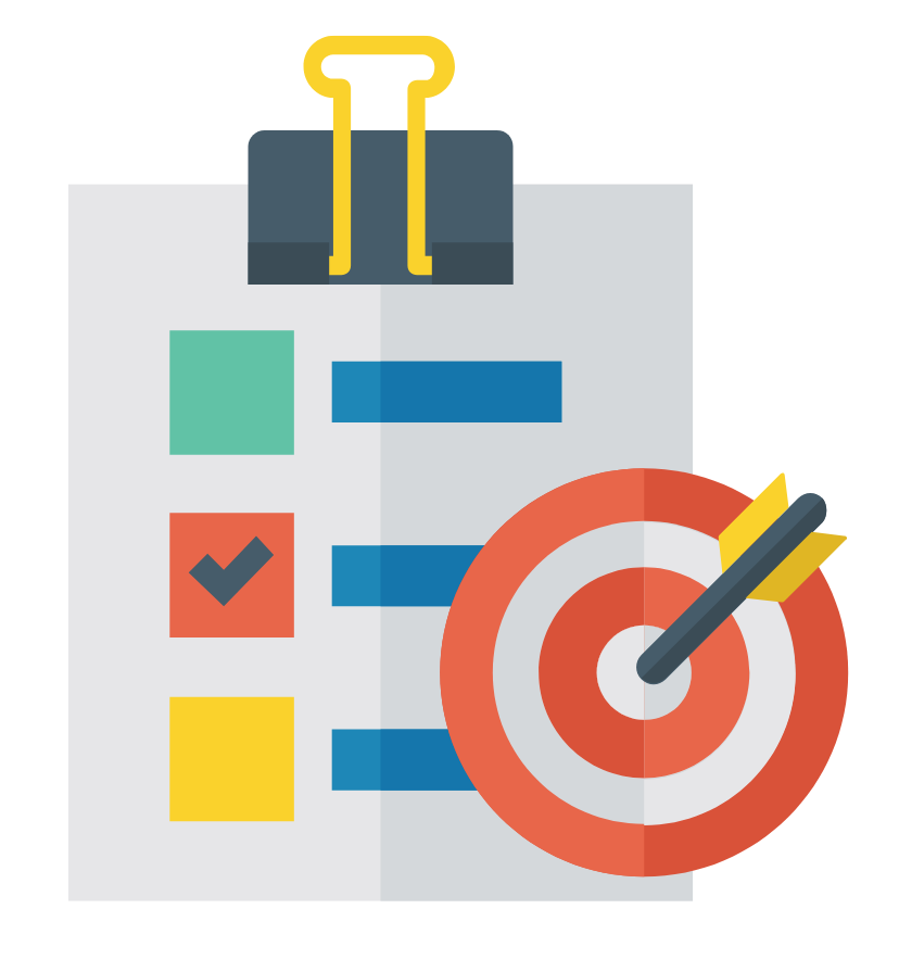 A clipboard with a target and an arrow on it