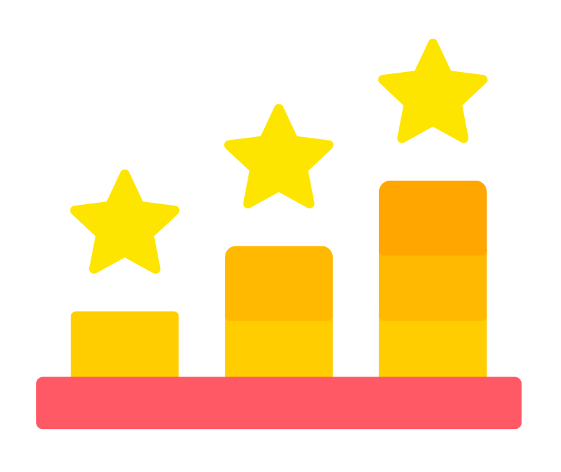 A bar graph with three stars on top of it.