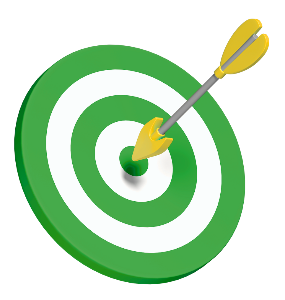 A green and white target with an arrow in the center