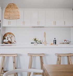 Kitchen Island With Wood Bar Stools — Interior Design in Tweed Heads, NSW