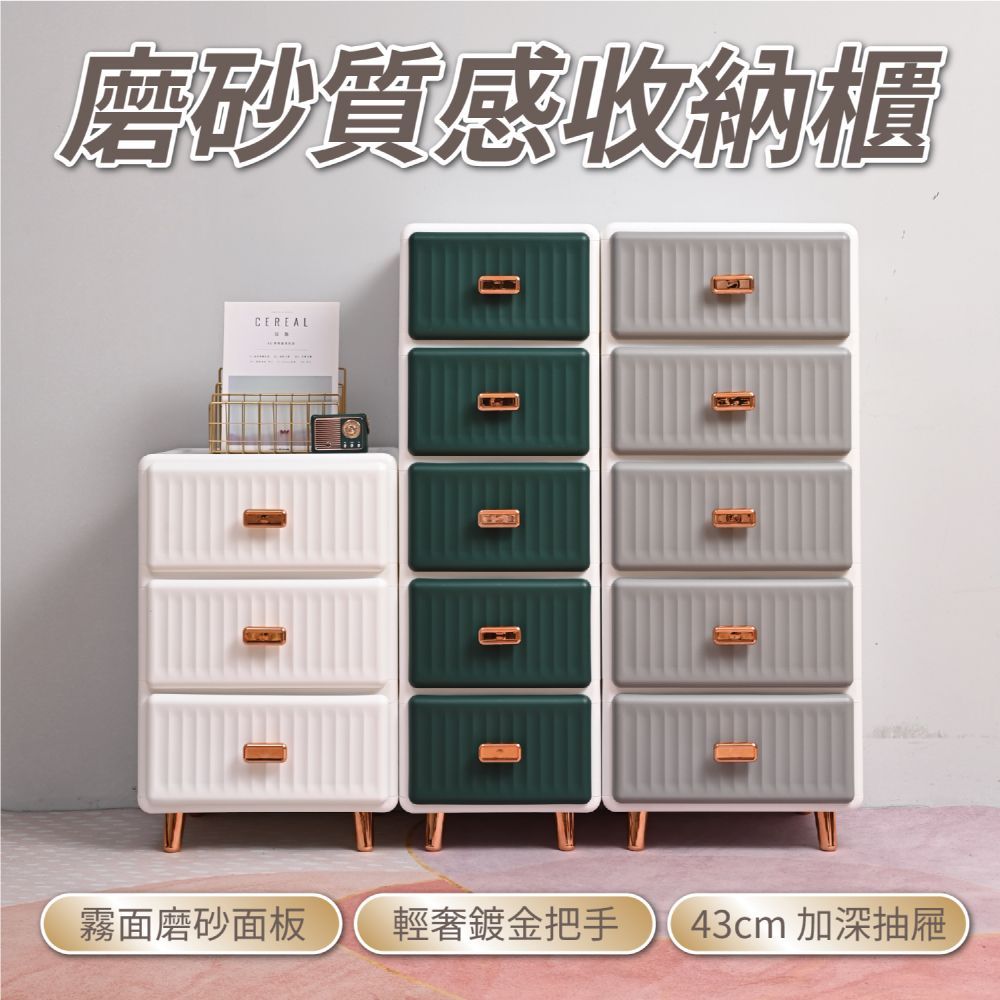 【慢慢家居】時尚磨砂霧面抽屜式收納櫃(鍍金把手 霧面面板)
