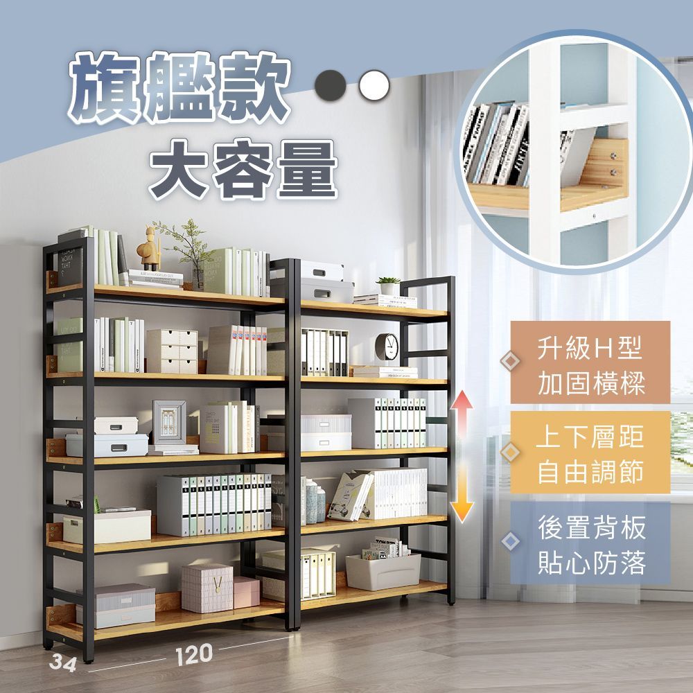 【慢慢家居】加大尺寸超耐重五層置物架-層板可調(W120x34x182cm)