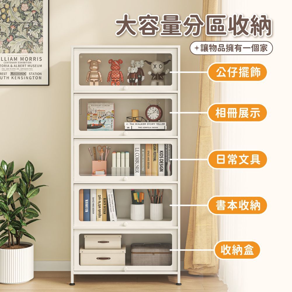 【慢慢家居】全碳鋼翻門防塵收納櫃展示櫃書櫃-多款任選 (鋼化玻璃門 儲物櫃 鐵藝收納櫃)