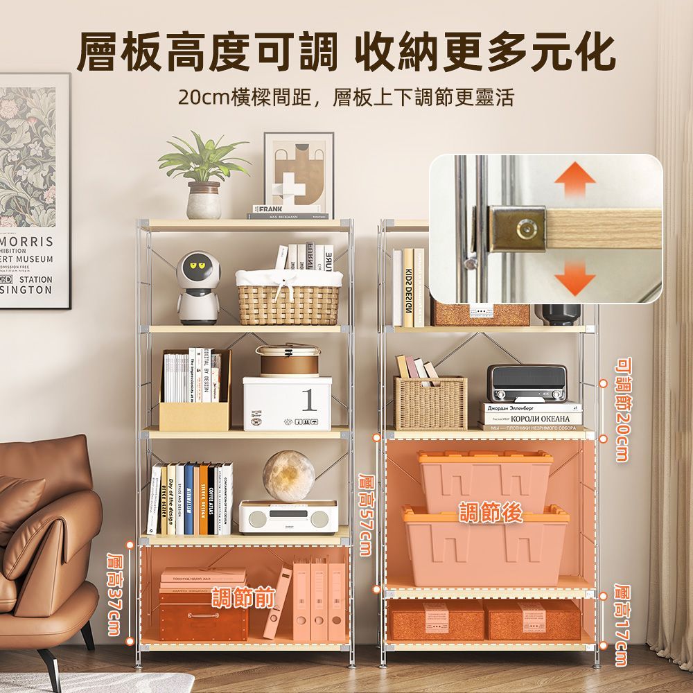 【慢慢家居】日式無印風-加厚層板高耐重多功能置物架-層板可調( 書架 書櫃 電器架)