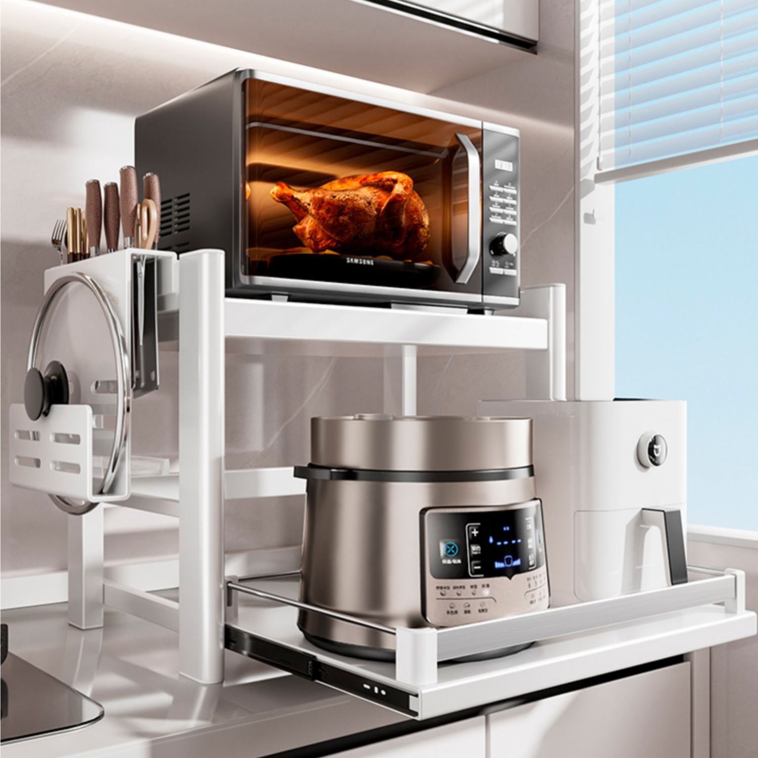 【慢慢家居】可抽拉層板超耐重大容量微波爐架置物收納架(多規格可選)