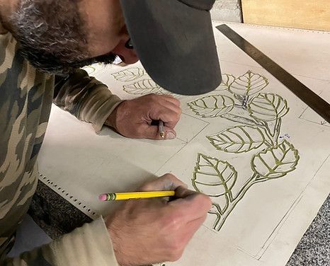 drawing a rose stencil for a tomb stone