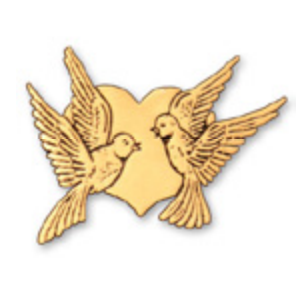 Two gold birds facing each other, with wings spread, framed by a gold heart.