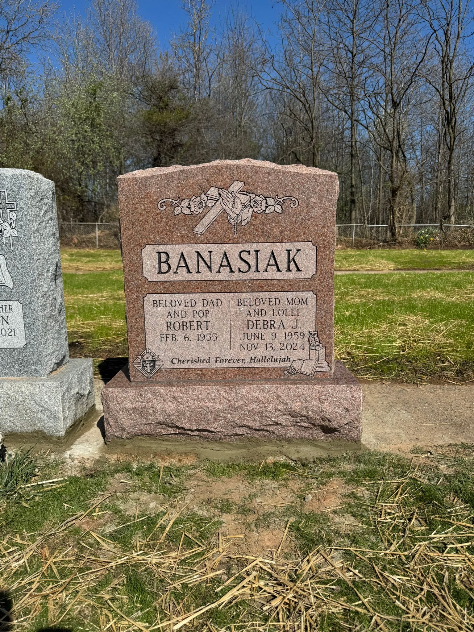 Red granite headstone with