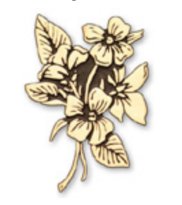 Gold-colored floral bouquet with detailed leaves and flowers.