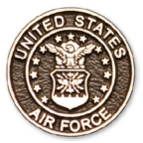 United States Air Force emblem, bronze-colored, circular seal with text and central symbol.