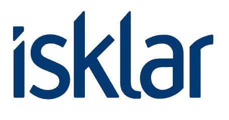 Mørkeblå «isklar»-logo.