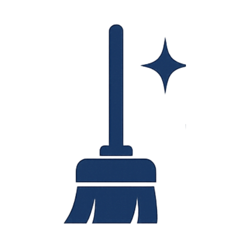 Blue broom with a sparkle, indicating cleaning.