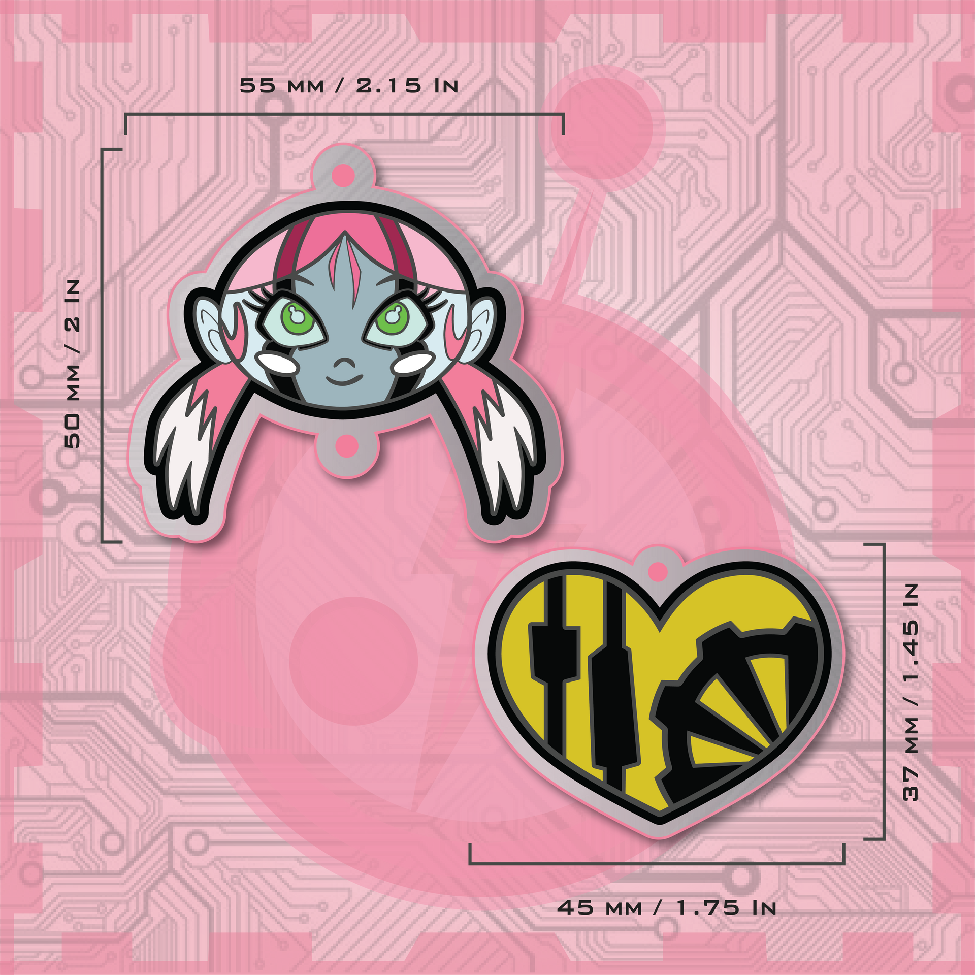 Robot Girl / Heart Charm Set