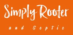 Logo for "Simply Rooter and Septic" in white text on an orange background.