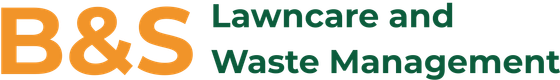 Logo for B&S Lawncare and Waste Management, featuring orange letters “B&S” next to dark green text.