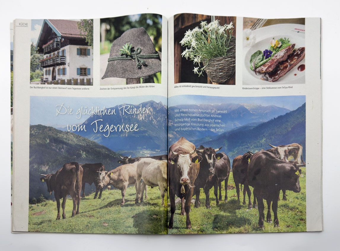 Artikel über den Buchberghof Tegernsee und das Wagyu vom Tegernsee im Liebes Land Magazin vMai  2022